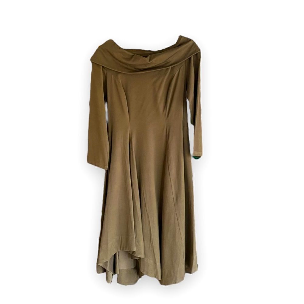 NWT! MATTHILDUR | Handmade Artsy Brown Boat-Neck Sleeved Dress (6)